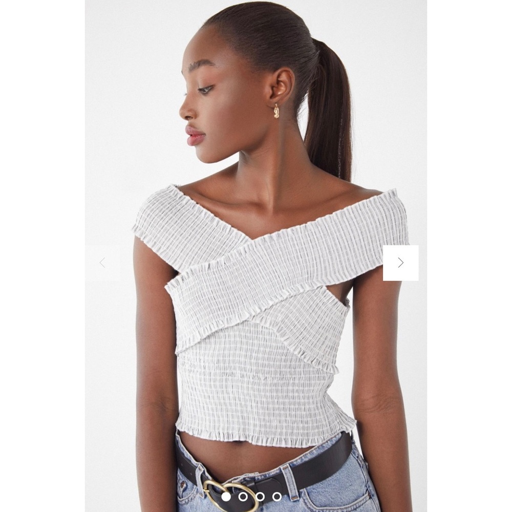 Urban Outfitters UO Smocked Cross-Neck Top Grey Multi